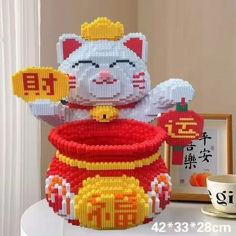 40 cm extra grote Lucky Cat bouwstenen kinderspeelgoed hoge moeilijkheidsgraad assembleren handgemaakte DIY Festival cadeau ornament