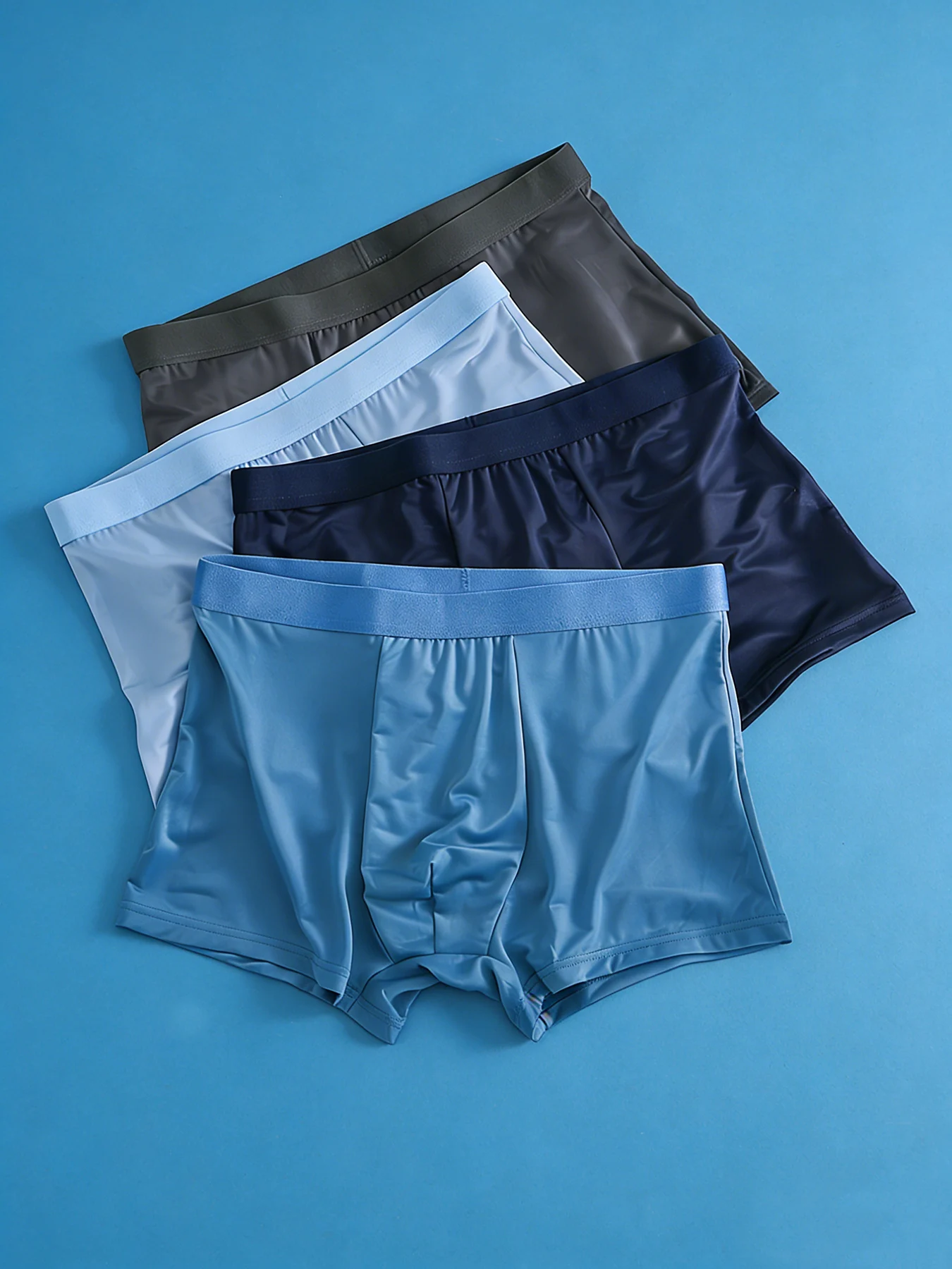 

Мужские трусы из ледяного шелка, 4 шт., простой повседневный стиль, спортивный стрейч, освежающая и дышащая комбинация нижнего белья