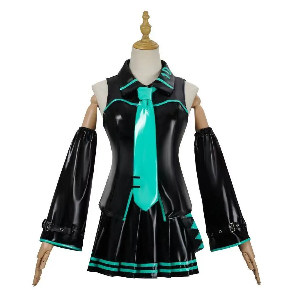 

Patent leather black role-playing costume anime-style sexy dress set