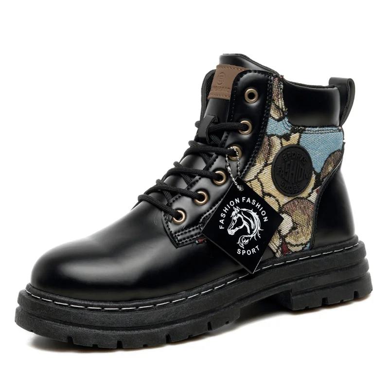 

Black Fashion Boots Man Designer Boots for Motorcycle Leather Men's Ankle Boots Non-slip Outdoor Work Boots Men botas masculino