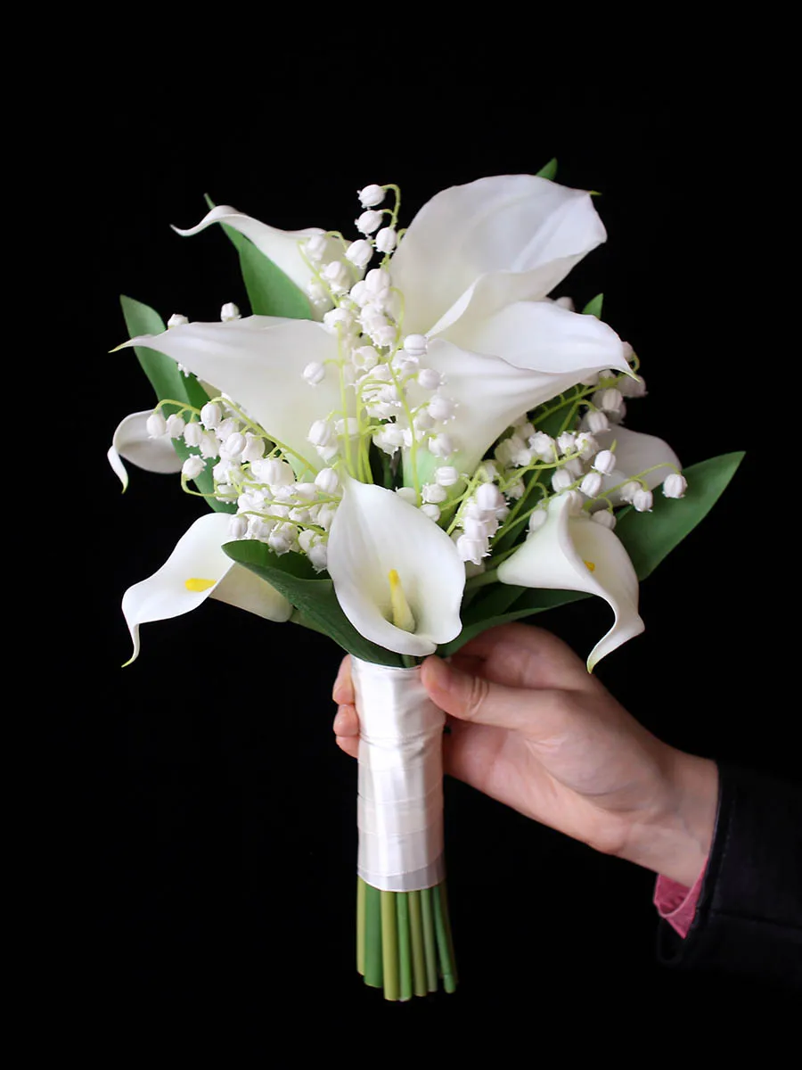 

2023 Whitney New Arrival High Quality Real touch Calla Lilies with Tulip Wedding Bouquet White Muguet bouquet de mariage mariée