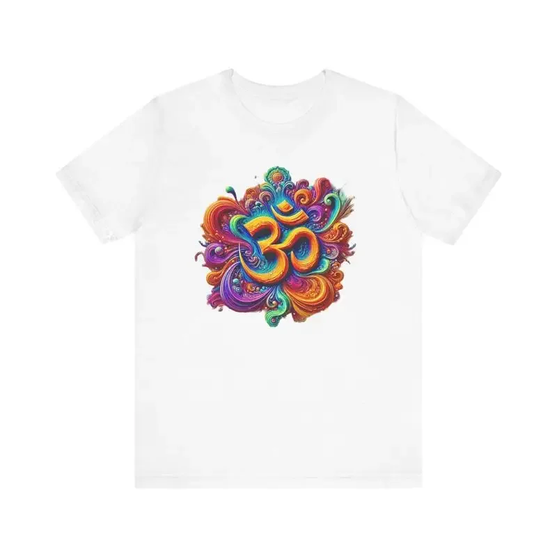 Colorful Om Symbol T Shirt Spiritual Yoga Top for Meditation Lovers Festival Wear Bohemian Style