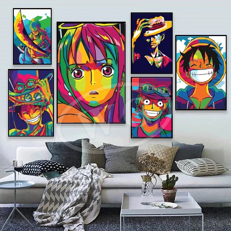 Póster de animación japonesa de One Piece Monkey D Luffy, pintura colgante, Mural de dormitorio de niño, imágenes decorativas de juegos para sala de estar