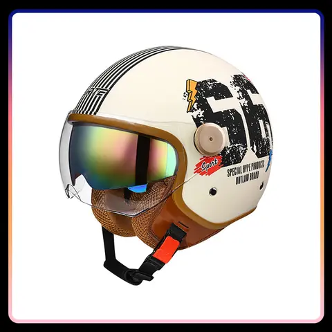 Retro TT&CO Open Face Motorcycle Helmets Daul Lens DOT ECE Double Visors Jet Moto Helmet Electric Scooter Motorbike Half Helmet