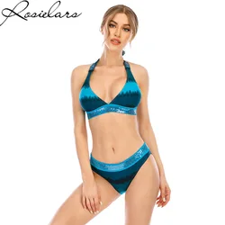 Conjunto de Bikini con cordones para mujer, traje de baño Sexy de dos piezas, Tankini Trikini, color azul, talla grande 3XL, 2024