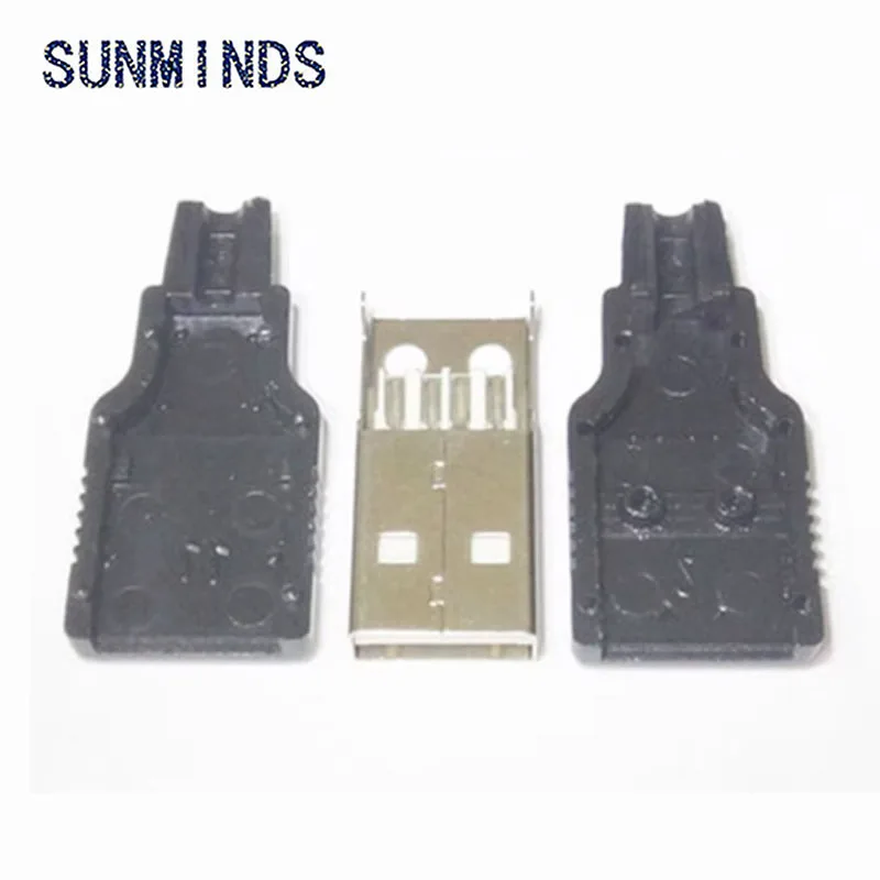 10pcs Type A Male Female USB 4 Pin Plug Socket Connector With Black Plastic Cover Type-A DIY Kits