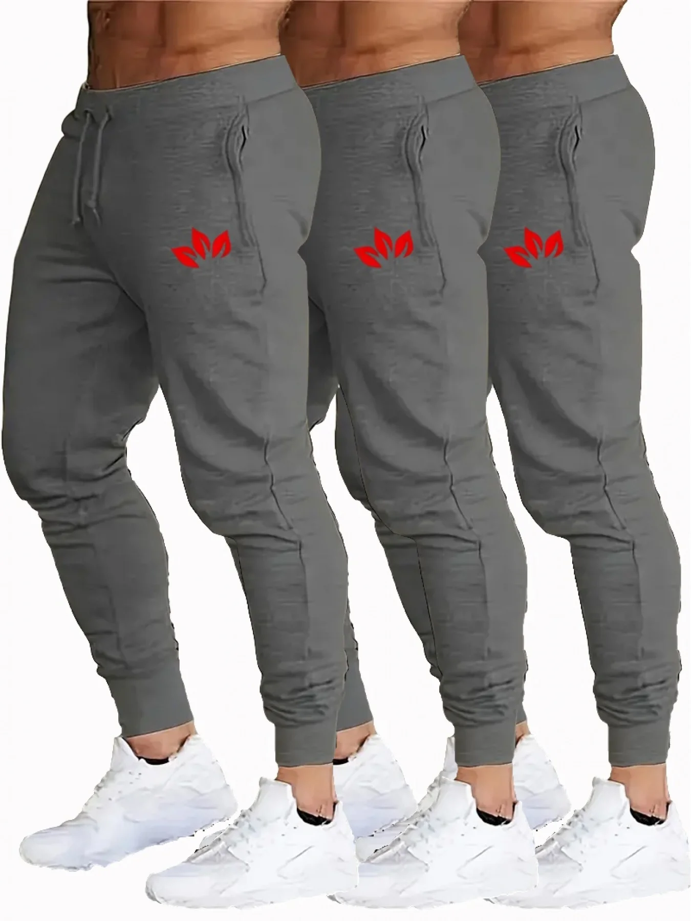 3-Pack Men's Casual Sports Pants with Drawstring & Letter Print Polyester Knit Fabric Slightly Stretchable for Spring Outdoor