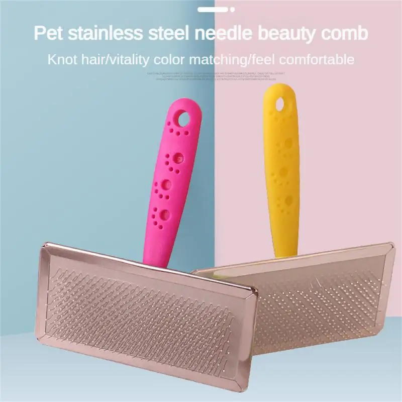 2PCS Knotless Grooming Comfortable Pet Grooming Comb Cute Paw Print Pattern Pet Grooming Tools Steel Needle Felt Beads Design