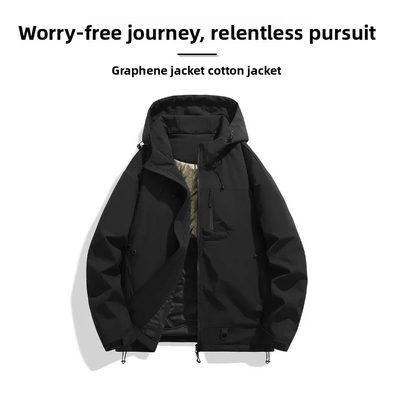 

Outdoor Couple Mountaineering Suits Windproof Hooded Cotton-padded Coats Mens Winter Graphene Warm Thickened Casual Windbreaker