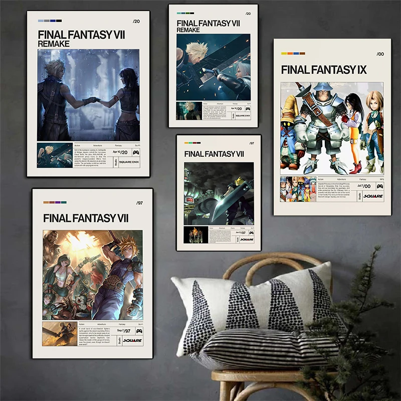 F-Final Fantasy VII Role Playing Games Poster Anime Character Modern Prints Canvas Painting Wall Pictures Home Living Room Decor