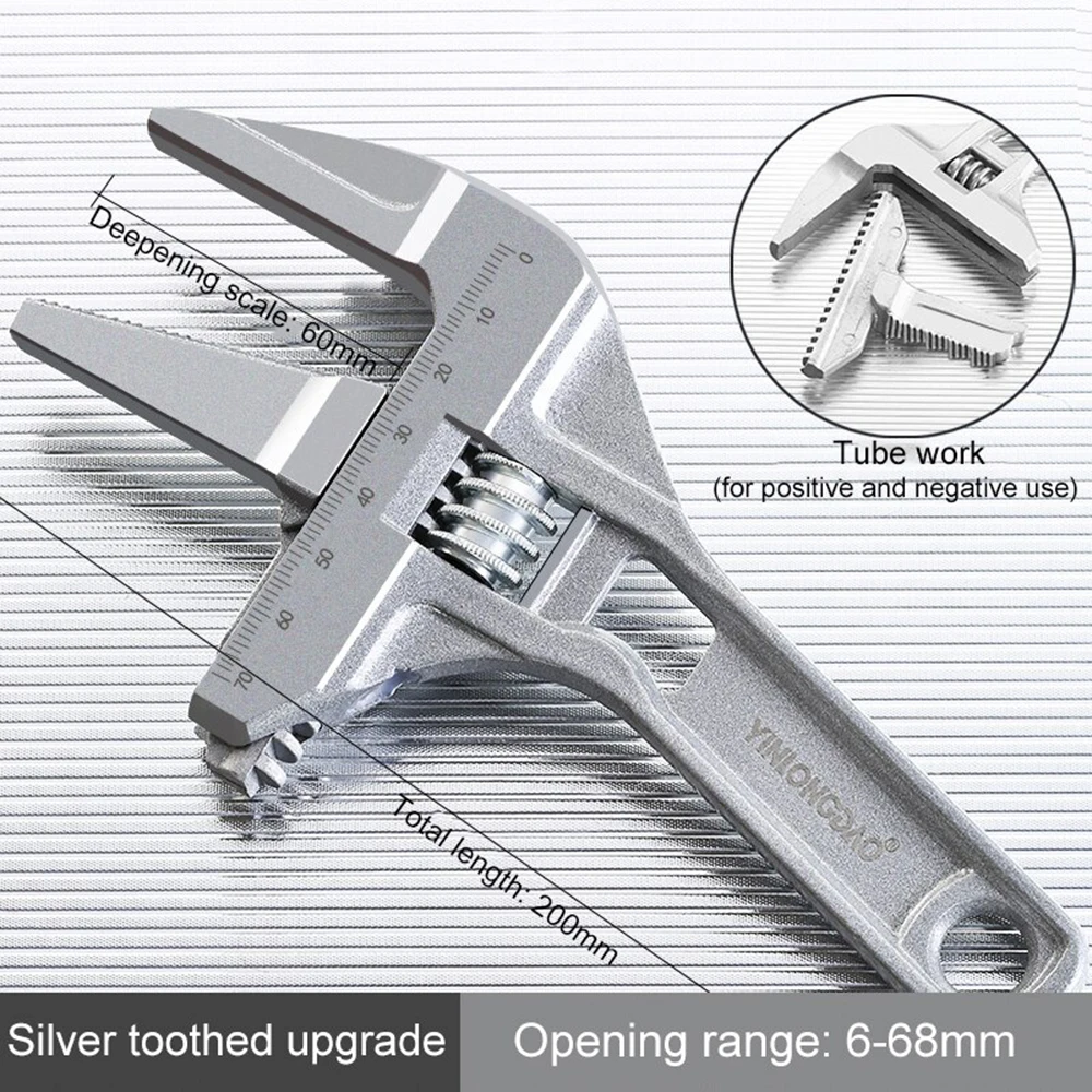 Multi-function Adjustable Wrench Universal Spanner Repair Tool Aluminium Alloy large Open Wrench for Water Pipe Screw Bathroom