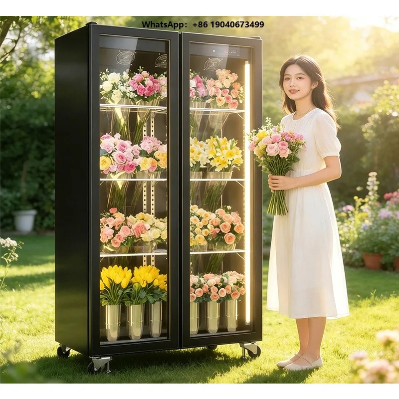Display Cooler with Air-cooled System, Flower Fridges with Adjustable Racks and Dedicated Glass for Flower Shops shi