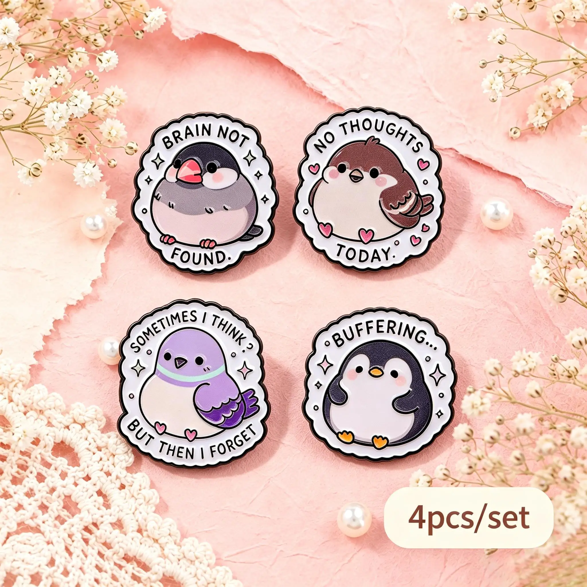 4er-Set Tauben-Emaille-Pins, Cartoon-Fat-Bird-Broschen für Mäntel, Kragen- und Reversnadeln, Metallabzeichen, Schmuckgeschenk für Freunde