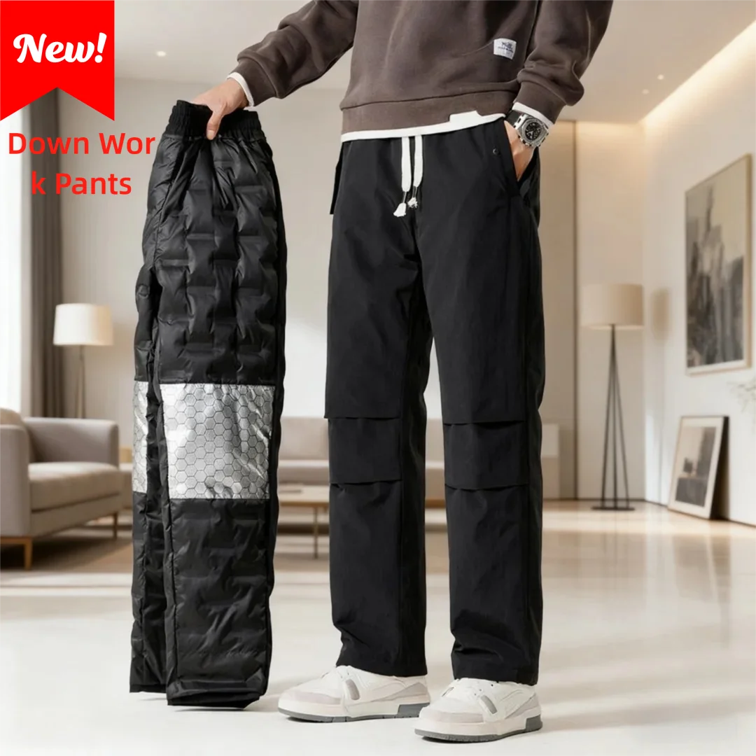 

Мужские брюки — 90% белый утиный пух с технологией подогрева графена и трехместной защитой, гибридные утепленные брюки