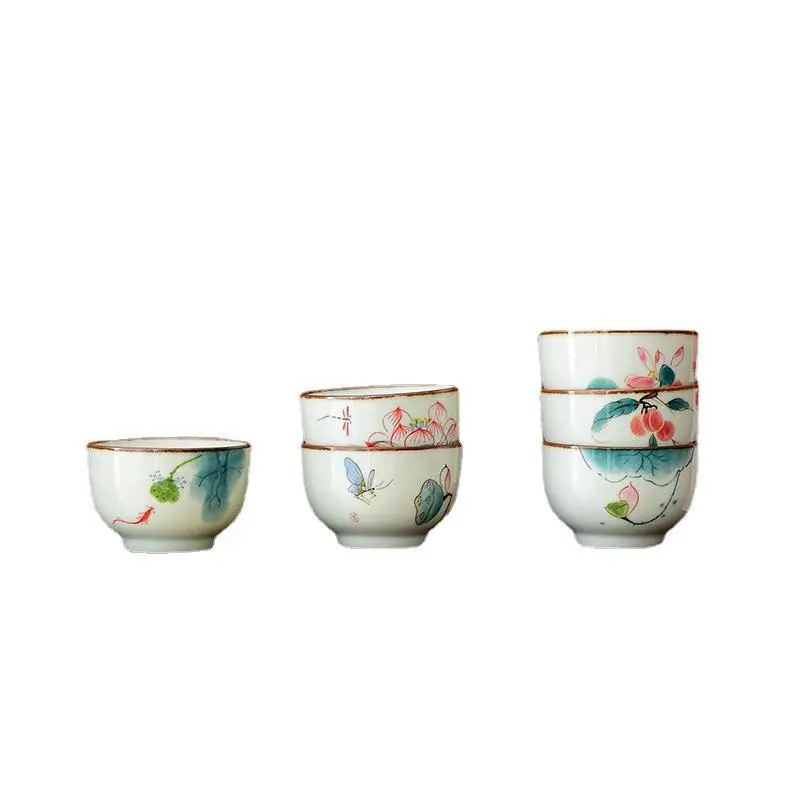 

Hand-painted Teacup Master Cup Ceramic Lotus Chinese Kung Fu Tea Set Blue and White Porcelain Single Cup 6 Gift Box