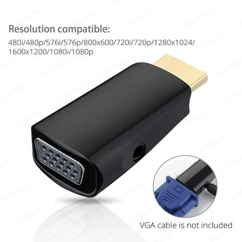 Hdmi-macho compatível para vga fêmea adaptador conversor de cabo de áudio fhd 1080p 720p 480p computador portátil caixa de tv computador projetor