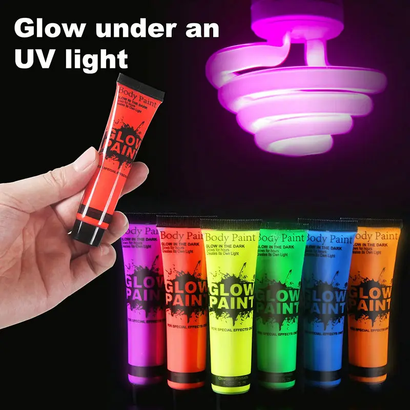 6/8/24pcs Body Art Paint Neon Fluorescent Party Festival Halloween Cosplay Makeup Party Tools Kids Face Paint UV Glow Painting