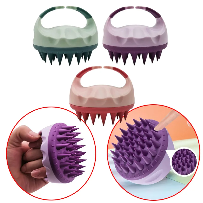 Silicone Handheld Shampoo Brush Round Soft Scalp Massage Comb Hair Brush Bath Massage Brush Hair Shower Brush Comb Hair Care