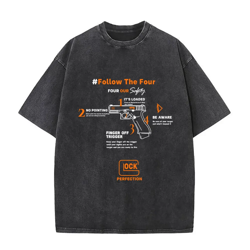 

Vintage Washed Army Fan Club Training Competition Glock Pistol Follow The Four T-shirt Men Women Fashion Oversized Tshirt Tops