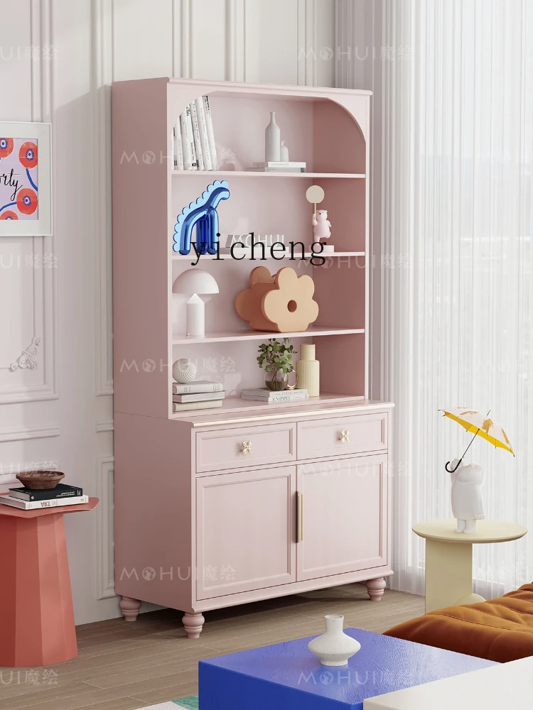 ZK Bookcase Bookcase Living Room Display Cabinet Good-looking Pink Glass Cabinet Purple Floor High Cabinet