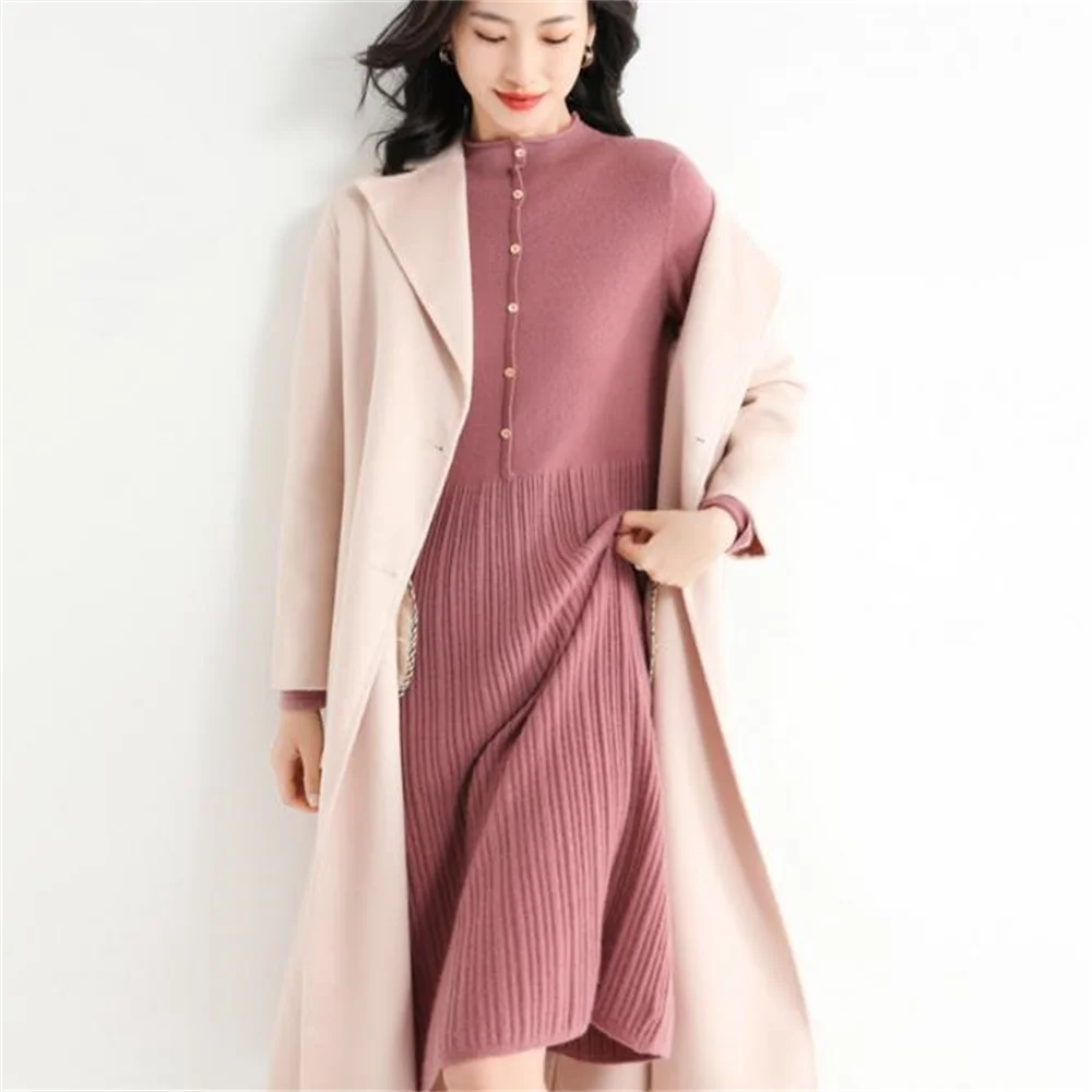 

New half turtleneck dress women fashion autumn and winter over-the-knee knitted sweater long dress