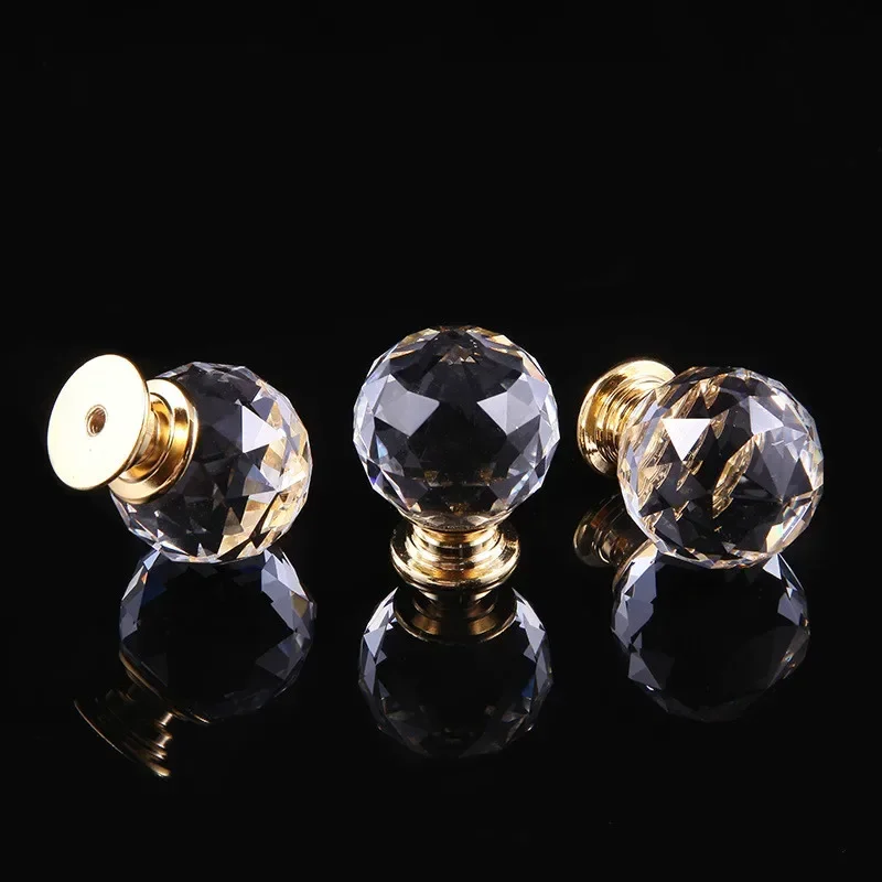 2PCS Golden European Crystal Glass Handle Single Hole Kitchen Diamond Drawer Door Knobs Handle Furniture Handle cabinet drawer
