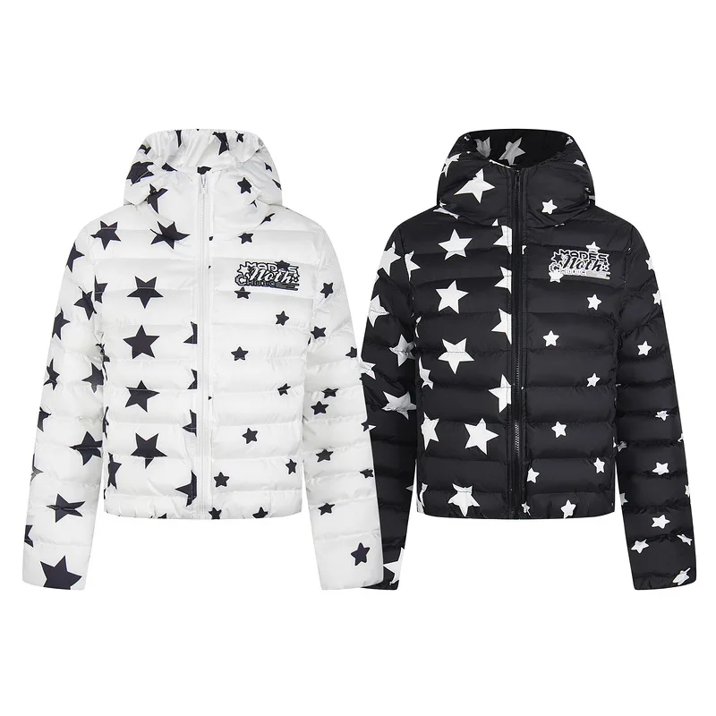 الأمريكية الرجعية طباعة كاملة ستار رسالة مطبوعة مقنعين المرأة سترة قطن 2025 شتاء جديد سميكة الدافئة البخاخ الستر السيدات #3