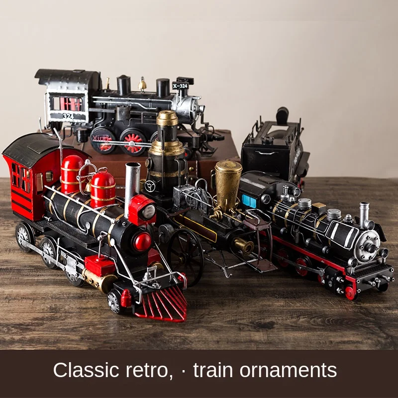 Retro Iron Old-fashioned Steam Train Model Car Head Bar Cafe decorazione della casa artigianato creativo Toy Train