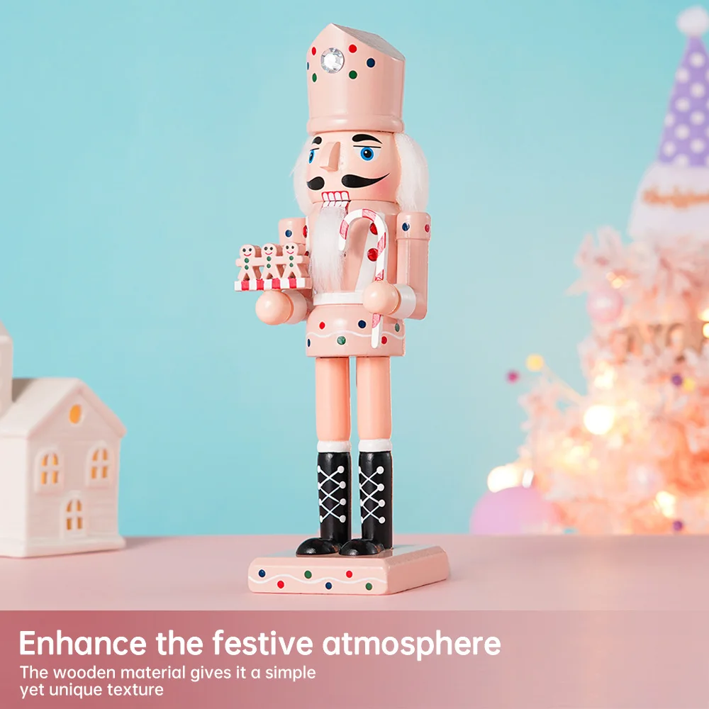 1PC Pink Gingerbread Man Nutcracker 25CM Christmas Ornament European Style Wooden Home Creative Trinket New Year Holiday Gifts