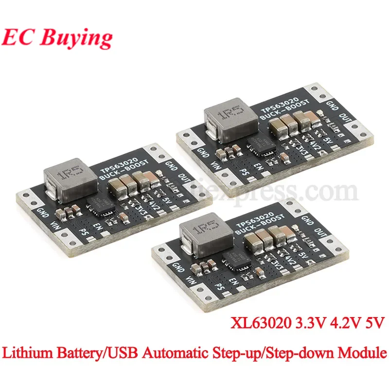 2pcs/1pc XL63020 TPS63020 3.3V 4.2V 5V Lithium Battery Automatic Boost Buck Step Up Down Module Microcontroller Power Low Ripple