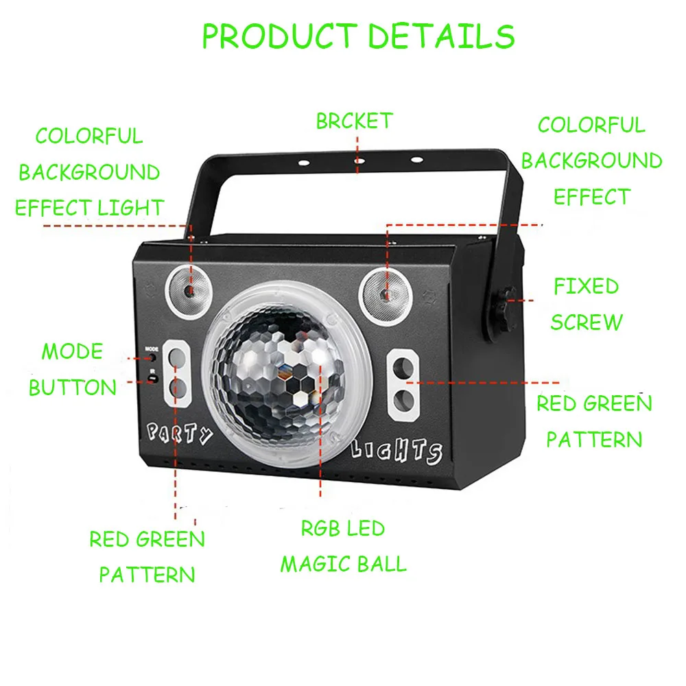 DJ Disco Magic Ball Light Red Green Laser Light Sound Activated LED Strobe Light Multifunction Remote Control Magic Ball Light