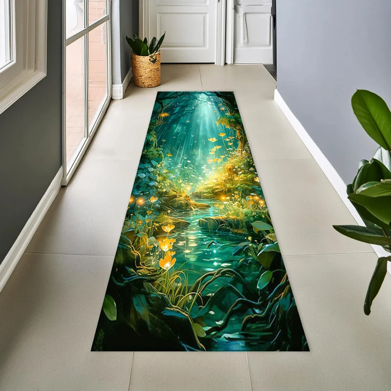 Magical Glowing Forest Print Runner Rug Non Slip Fantasy Nature Carpet for Hallway Living Room