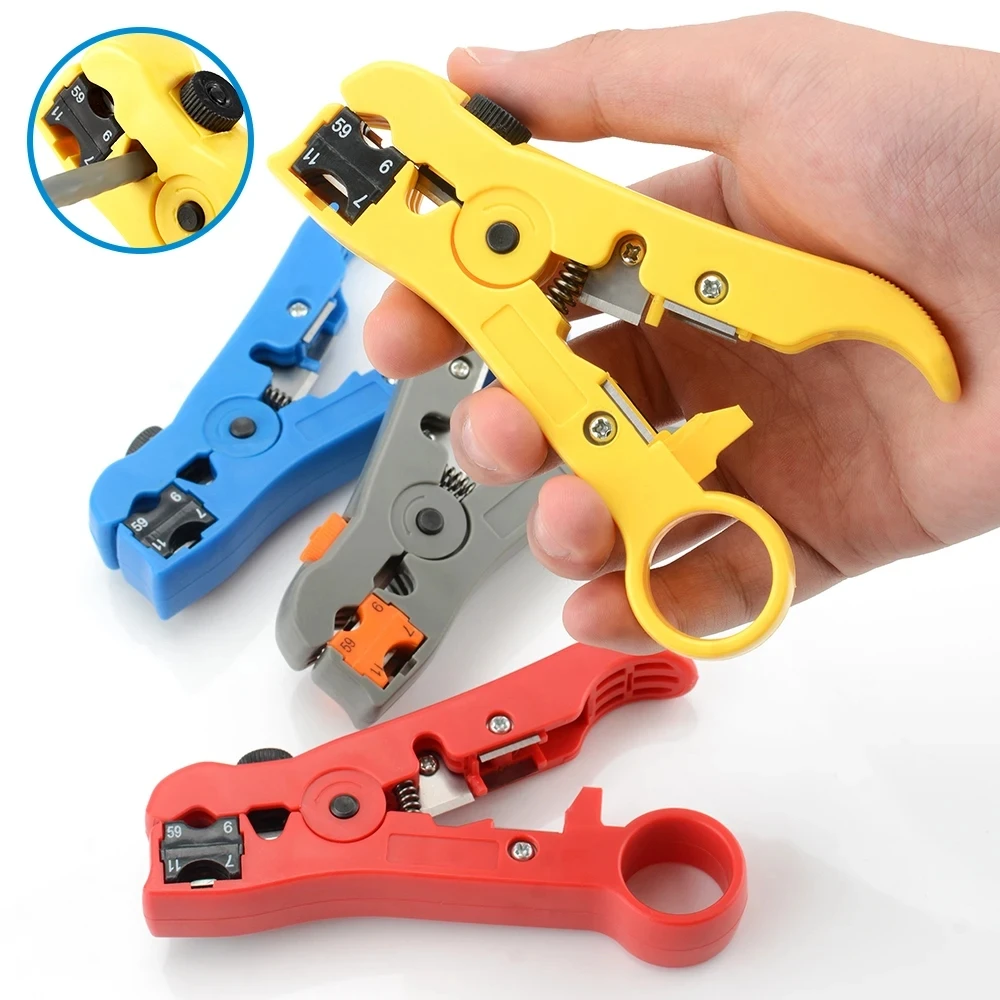 Multifunctional Wire Pliers Yellow Rotary Wire Stripper Adjustable Distance STP/UTP Network Cable Coaxial Wire Stripper Tool