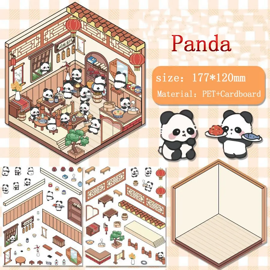 Cartoon 3D Dierenstickers Miniatuur Scène Kawaii Kapibala Kat DIY Gesimuleerde Cabine Sticker Pack Schoolaccessoires Kinderen Speelgoed Cadeau