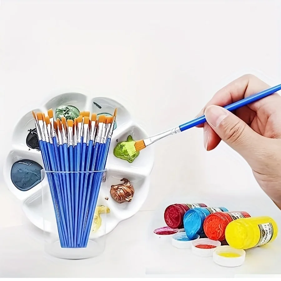 20–200 Stück künstlerische runde, flache Malpinsel aus Nylonhaar, geeignet für Ölmalerei, Acryl, Aquarell, Kinder/Künstler/Be – Detail 4