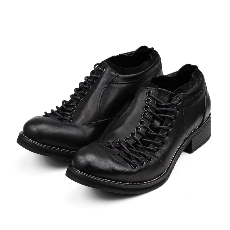 

Designer Luxury Washed Genuine Leather Pointe Toe Chelsea Leather Shoes Men's Casual Business Formal Ankle Boots Male Black