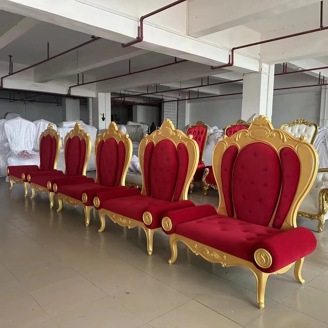 European Style Red Velvet Gold Frame Royal King Queen Sofa …