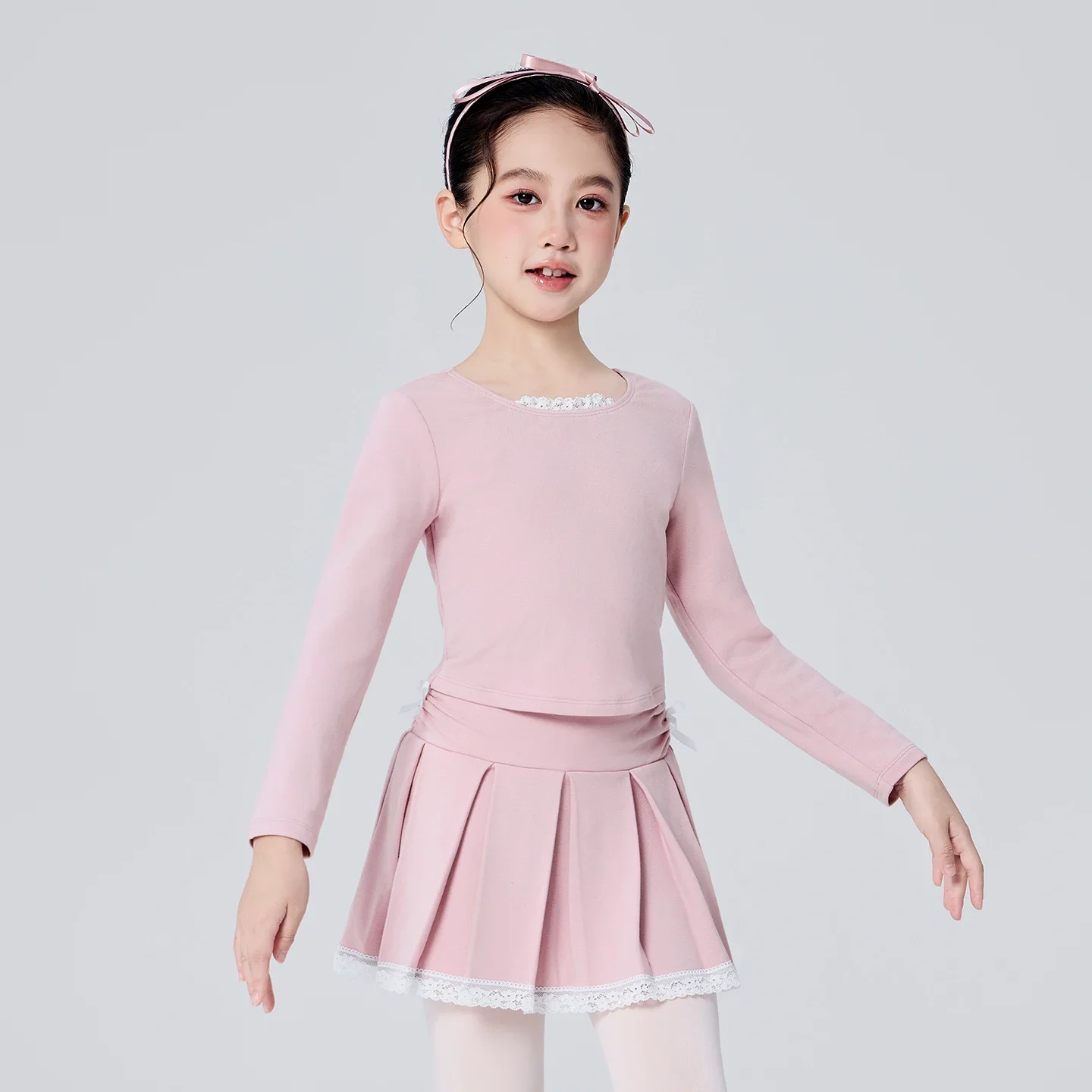 Conjunto de dança para meninas, agasalho de lã de inverno para crianças, balé, ginástica, collant, top com saia, roupa casual