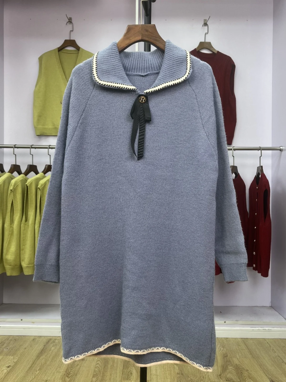 

Модный вязаный свитер с кукольным воротником, повседневный осенне-зимний топ в стиле ретро, женский пуловер средней длины с экипажем Ne