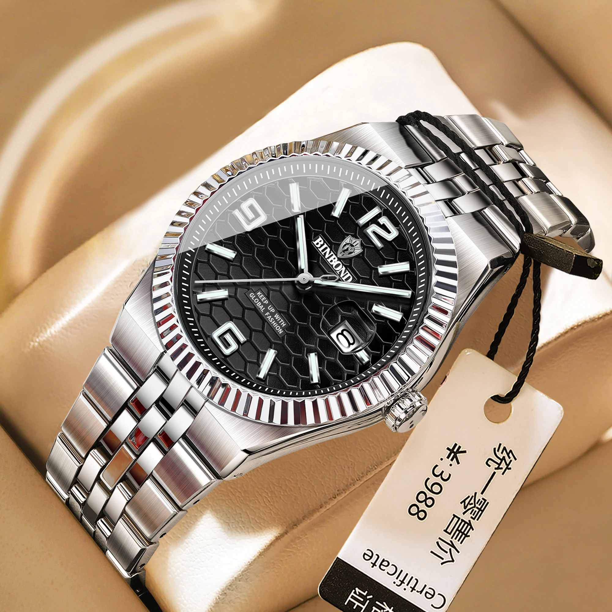 Luxo rosa ouro relógio de quartzo à prova dwaterproof água relógios masculinos 40mm aço inoxidável data automática luminosa mão relogio masculino