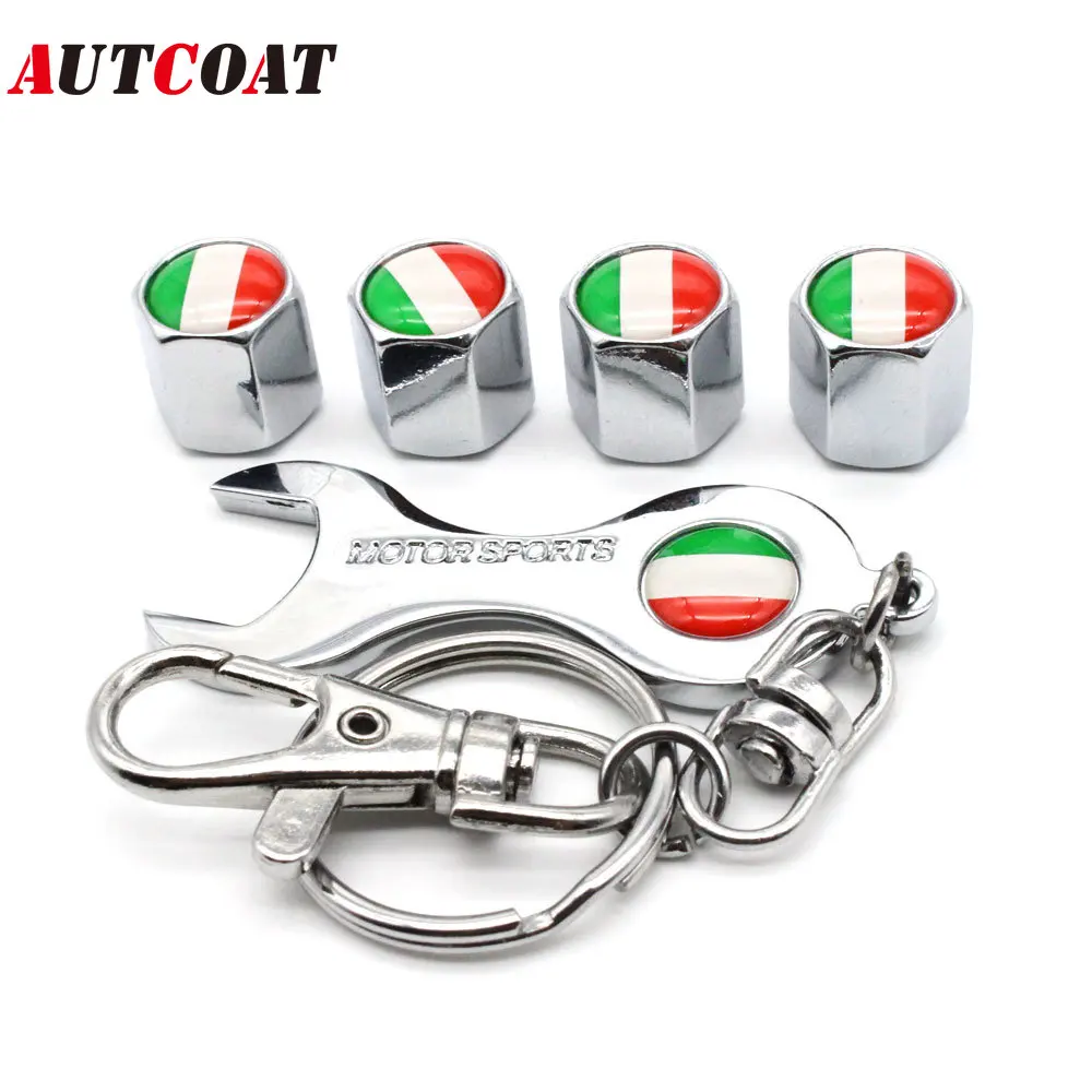 

1Set Italy Flag Style Anti-theft Car Wheel Air Tire Valves Tire Valve Caps Stem with Wrench Keychain Ring Spanner New