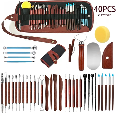 25/40Pcs 도자기 및 점토 조각 DIY 도구, 양면 공기 건조 세라믹 점토 조각 도구 세트, 도자기 모델링 스무딩
