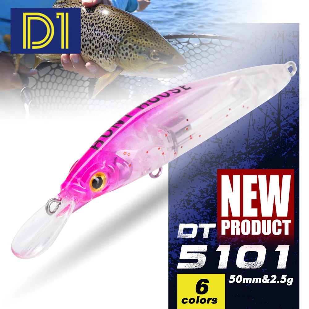 D1 Minnow Fishing Lures Trout Lure 50mm/2.5g Sinking Artificial Hard Wobblers LG DT5101