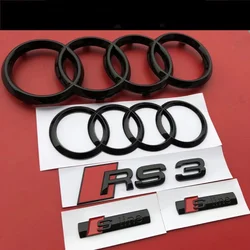 AUDI RS3 2016-2020 Sline Emblem 4-Ring logo ABS Black Car Hood Front Grill Emblem Rear Trunk Badge Sticker