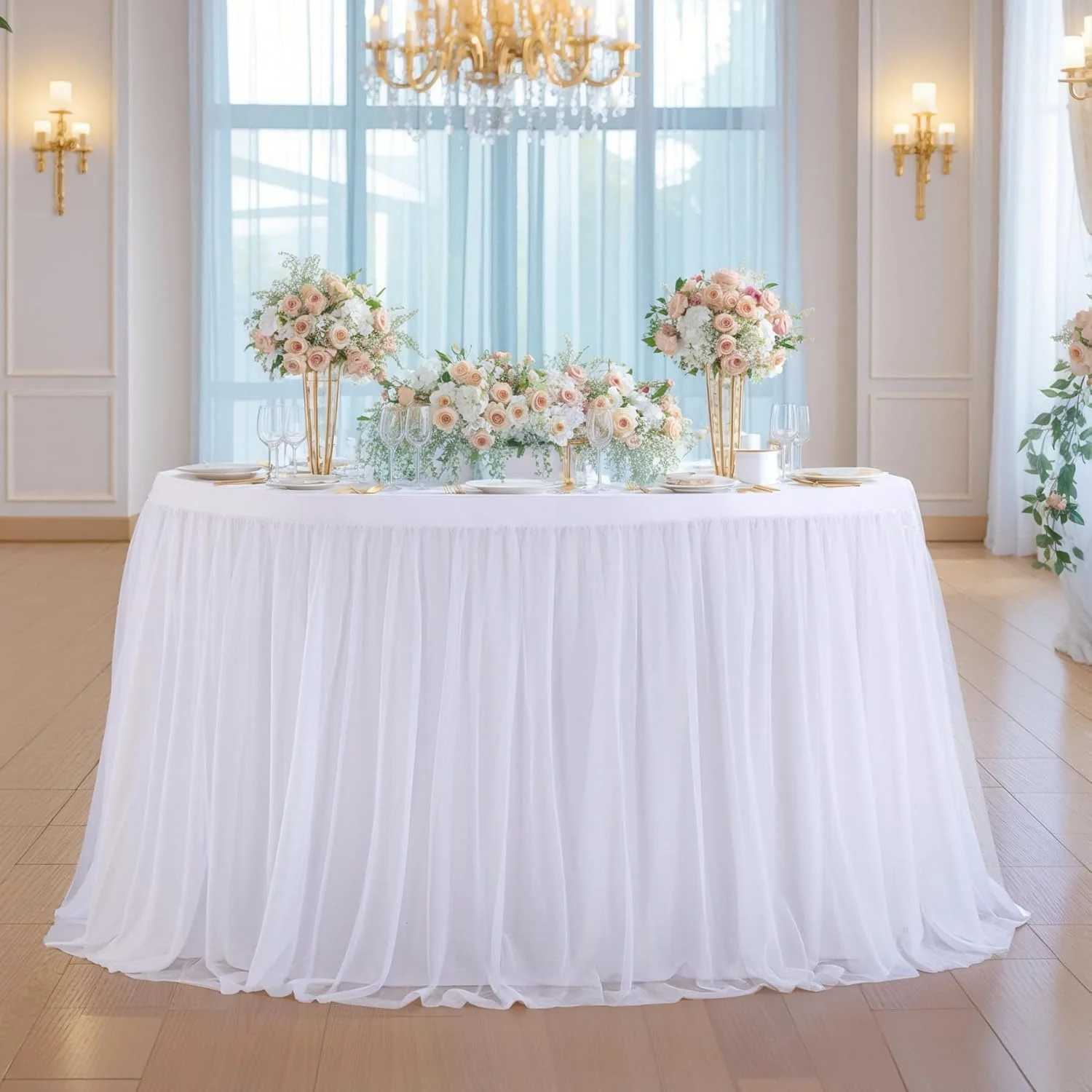 

Круглая тюлевая юбка-стол для свадебной вечеринки, юбка-стол, эластичный чехол из спандекса для украшения стола для детского душа, банкета