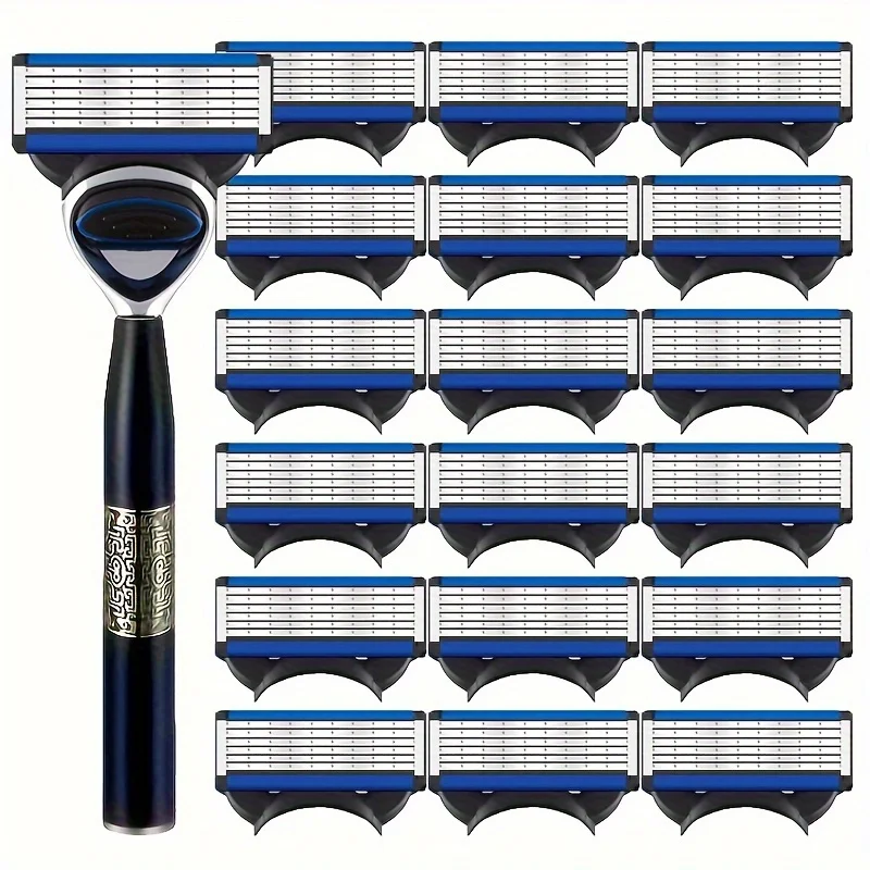 4/8/12 Pcs Six Layer Blade Manual Razor Blade, Men's Razor Vintage Beard Blade 6 Blade Razor Holder