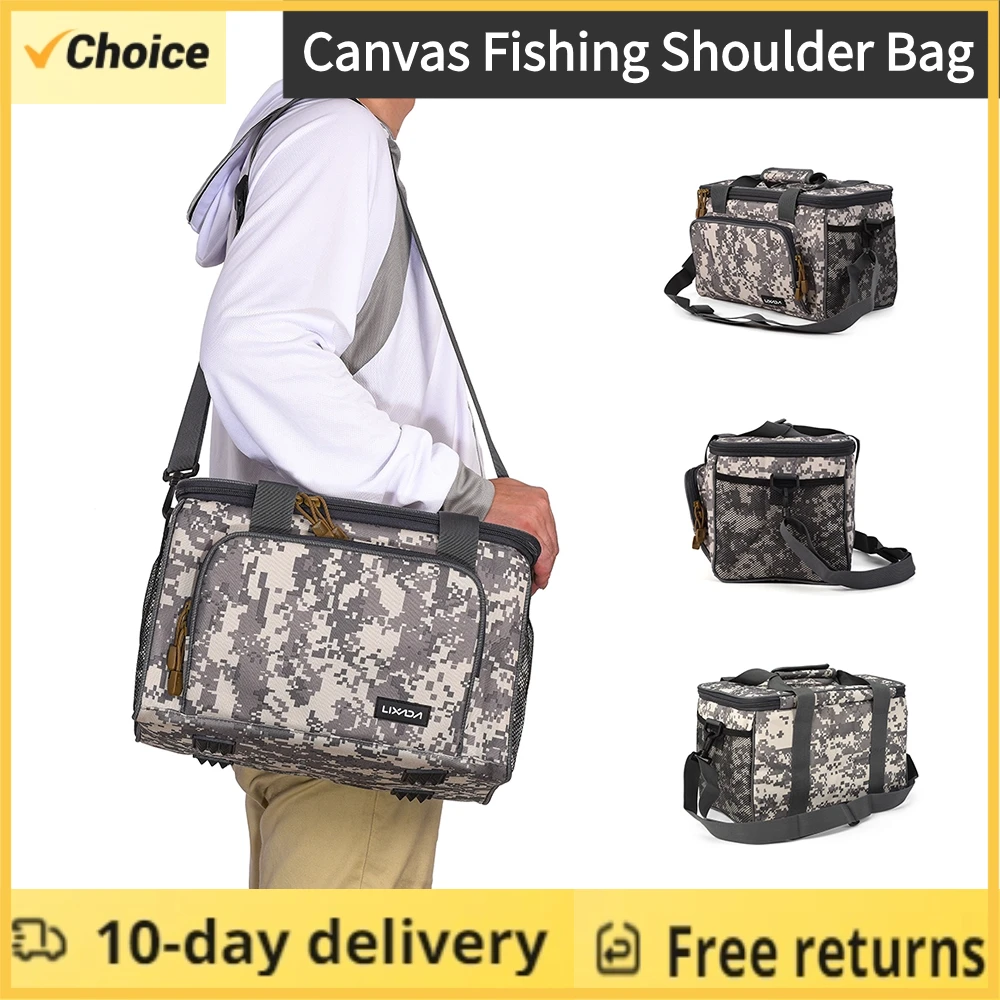 Outdoor Fishing Bag Portable Multifunctional Canvas Fishing Shoulder Bag Pack Fishing Tackle Bag Fishing Lure Reel Bags Shoulder