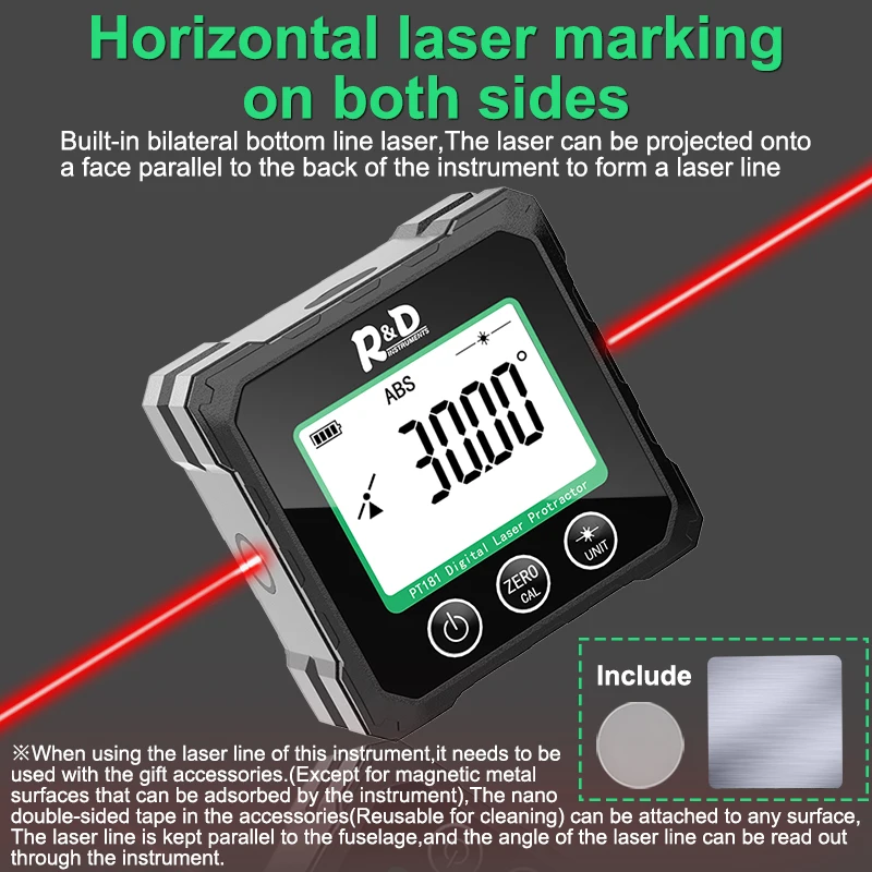 R&D PT181 Laser Digital Level Angle Box 360° Mini Measuring Inclinometer With Magnetic Base Electronic 3 in 1 Bevel Protractor