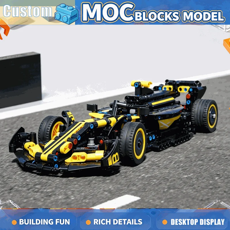 598PCS Yellow Black Formula Style Racing Car Building Blocks Technical Vehicle Model DIY Assembly Set Display Birthday Gifts Toy