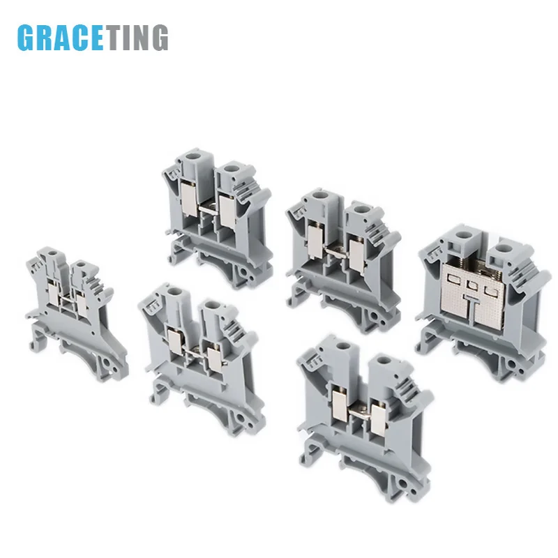 1 Box UK2.5B/3N/5N/6N/10N Terminal Block Screw Clamp Connector DIN Rail Universal Brass Wiring Voltage Terminal